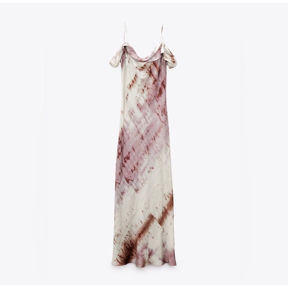 ZARA Limited Edition Tie Dye Maxi Dress XL Cowl Neck Fairycore Eternal Romantic‎